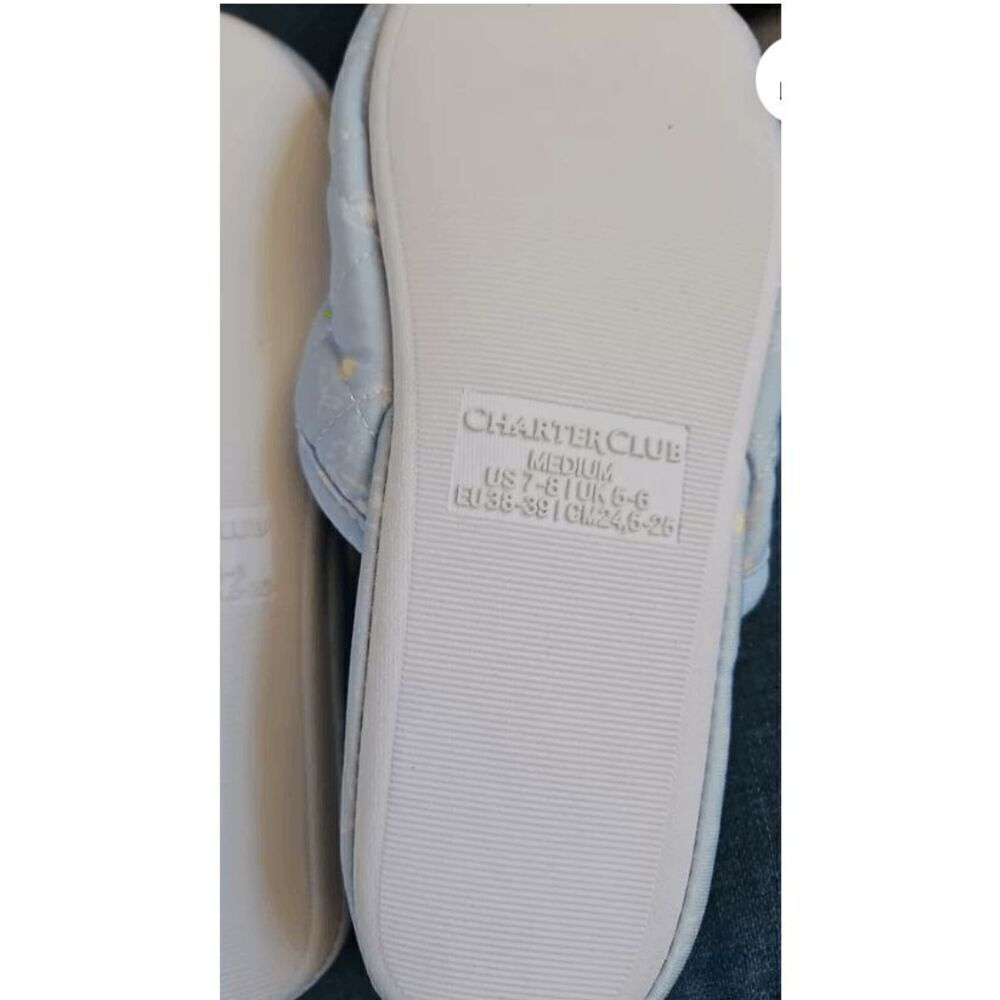 Charter Club NWT size 11-12 slippers quilted memory foam, blue house shoes - Picture 5 of 5